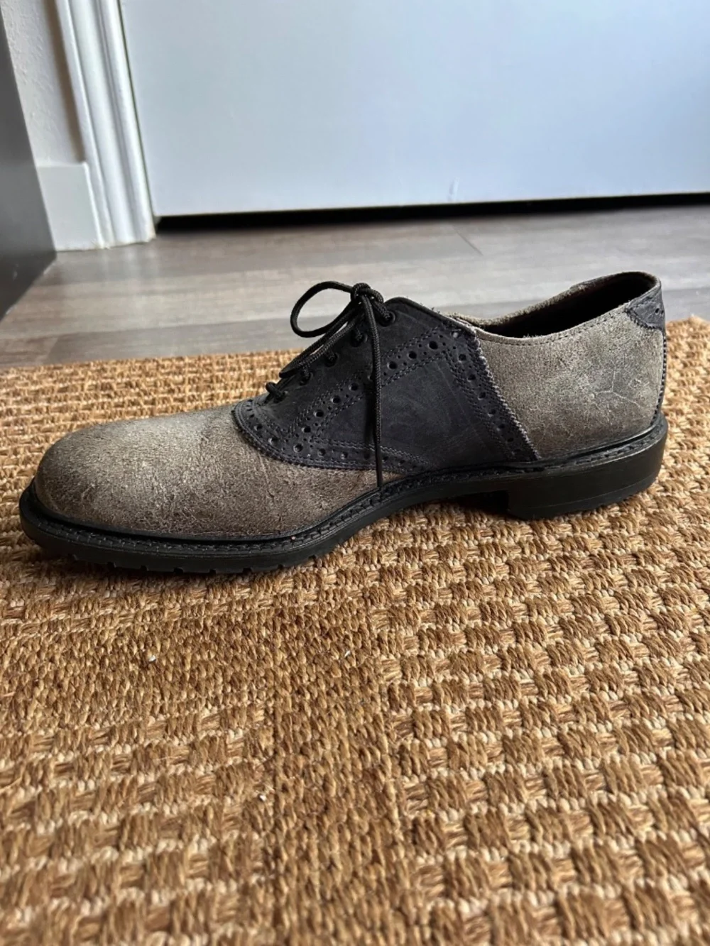Allen Edmonds Pierpont gray blue leather dress saddle shoes 10D nwob new